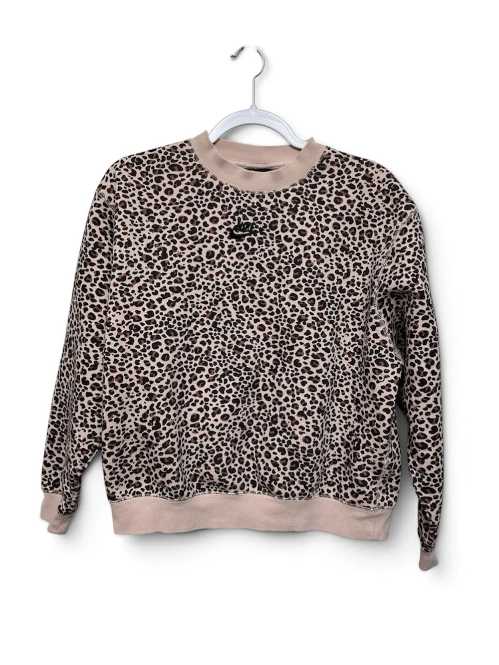 Nike Women's Leopard Print Crewneck Sweater - Beige & Black